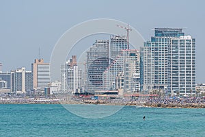 Panoramic view of Tel Aviv coast. Mediterranean Sea coastline