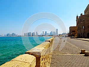 Panoramic view of Tel Aviv from the embankment of the city of Jaffa. Summer of 2018