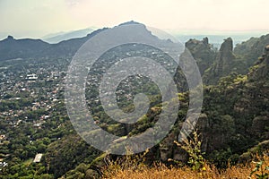 Panoramic view from the Tepozteco mountain, TepoztlÃ¡n, Morelos, Mexico. Tepoztlan, magical town. Beautiful mountain view