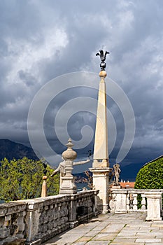 panoramic view from the terrace of the Borromeo palace on Isola Bella towards Lake Maggiore