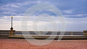 Panoramic view of Terrazza Mascagni Mascagni terrace in front of the Ligurian sea on the western coast of Tuscany in Livorno