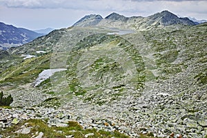 Panoramic view of Tevno lake from Kralev Dvor Peak, Pirin Mountain