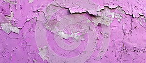 A panoramic view of a textured purple wall, with peeling paint and weathering that tells a story of age and exposure.