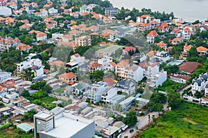 Panoramic view of Thao Dien village area, Ho Chi Minh city in sunset, Vietnam
