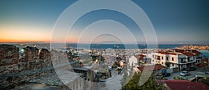 Panoramic View of Thessaloniki city with monring sunrise ligjt,