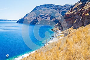 Panoramic view of Thirasia island coast Cyclades Greece