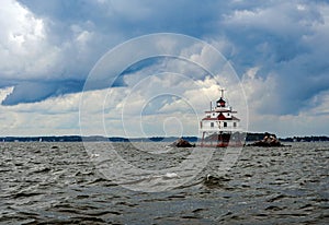 Panoramic view of the Thomas Point Shoal Lighthouse on the Chesapeake Bay in Maryland