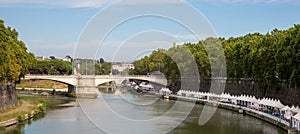 Panoramic View of Tiber River in Rome Italy