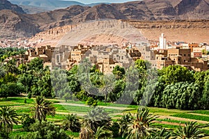 Panoramic view on Tinghir - Tinerhir city in Morocco. Tinghir is an oasis on the Todra River