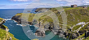 Panoramic view from Tintagel Castle in Cornwall, UK