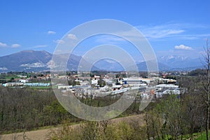 Panoramic view to the Alps of Lecco and the Brianza plain in a sunny spring day.