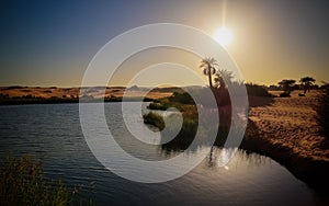 Panoramic view to Boukkou lake group of Ounianga Serir lakes at the Ennedi, Chad