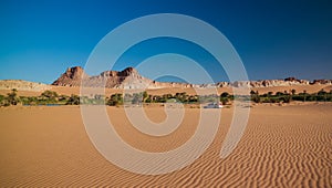 Panoramic view to Boukkou lake group of Ounianga Serir lakes at the Ennedi, Chad