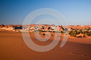 Panoramic view to Boukkou lake group of Ounianga Serir lakes at the Ennedi, Chad