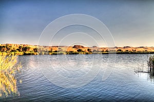 Panoramic view to Boukkou lake group of Ounianga Serir lakes at the Ennedi, Chad