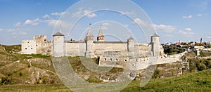 Panoramic view to castle in Kamianets-Podilskyi