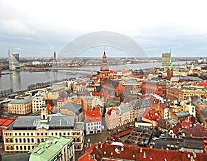 Panoramic view to the city center of old Riga