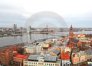 Panoramic view to the city center of old Riga
