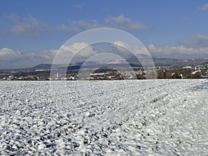 Panoramic view to the city Eislingen in wintertime