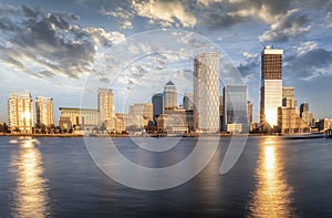 Panoramic view to the district of London, Canary Wharf, United Kingdom