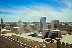 Panoramic View to the encircled by brick walls Inner Old Town, or Itchan Kala, in Khiva