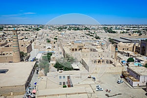 Panoramic View to the encircled by brick walls Inner Old Town, or Itchan Kala, in Khiva