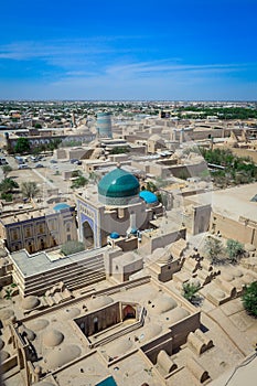 Panoramic View to the encircled by brick walls Inner Old Town, or Itchan Kala, in Khiva