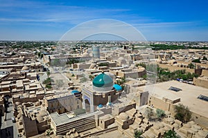 Panoramic View to the encircled by brick walls Inner Old Town, or Itchan Kala, in Khiva