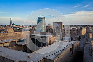 Panoramic View to the encircled by brick walls Inner Old Town, or Itchan Kala, in Khiva
