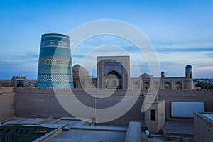 Panoramic View to the encircled by brick walls Inner Old Town, or Itchan Kala, in Khiva