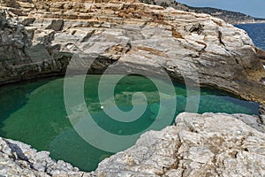 Panoramic view to Giola Natural Pool in Thassos island, Greece