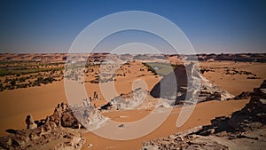 Panoramic view to group of Ounianga Serir lakes at the Ennedi, Chad