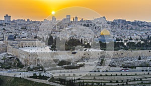 Panoramic view to Jerusalem Old city at Sunset