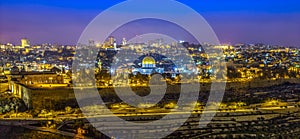 Panoramic view to Jerusalem Old city at Sunset