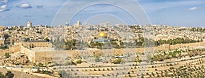 Panoramic view to Jerusalem Old city and the Temple Mount