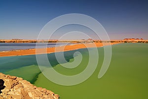 Panoramic view to Katam aka Baramar lake at the Ennedi, Chad