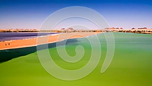 Panoramic view to Katam aka Baramar lake group of Ounianga kebir lakes at Ennedi, Chad