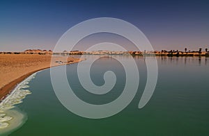 Panoramic view to Katam aka Baramar lake group of Ounianga kebir lakes at the Ennedi, Chad