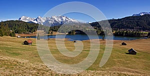 Panoramic view to lake gerold and karwendel mountains