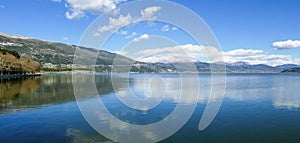 Panoramic view to the lake Pamvotis in Ioannina city, Epirus Region, Greece