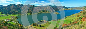 Panoramic view to lake schliersee, autumnal bavarian landscape