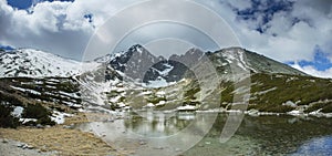 Panoramic view to lake in Slovakia in spring day