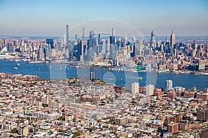 Panoramic view to Manhattan Skyline from helicopter