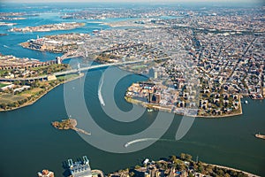 Panoramic view to Manhattan Skyline from helicopter