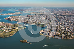 Panoramic view to Manhattan Skyline from helicopter