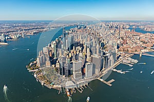 Panoramic view to Manhattan Skyline from helicopter