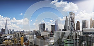 Panoramic view to the modern skyscrapers of the City of London