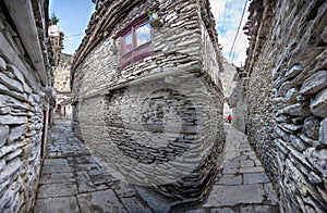 Panoramic view to narrow street in Marpha village on Annapurna