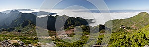 Panoramic View to the north coast of Madeira island from trail to Pico Ruivo, Madeira, Portugal