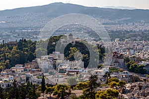 Panoramic view to the old National Observatory of Athens city, Greece on top of the Nymphs` Hill in Thission, Athens